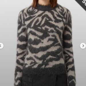All saints mohair  Zebra Print Crewneck Sweater - Black & Taupe